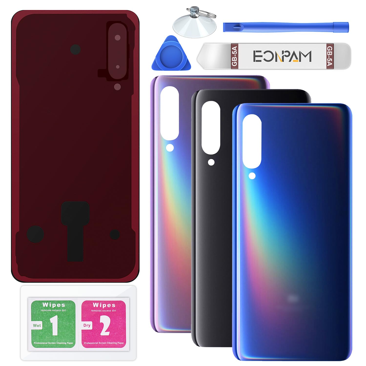Eonpam Back Cover Glass for Xiaomi Mi 9 Rear Glass Replacement with Repair Kit Genuine Rear Housing (Ocean Blue)