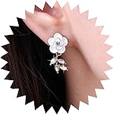 Sttiafay Vintage Crystal Flower Earrings Rhinestone Leaf Drop Earrings White Camellia Stud Earring Gold Cz Flower Bridal Earrings Jewelry for Women