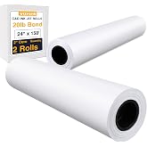 VOISEN Wide Format Paper, 2 Rolls Plotter Paper 24 In x 150 Ft | 20lb CAD Bond Rolls, Bond Paper on 2" Core for CAD Printing on Wide Format Ink Jet Printers