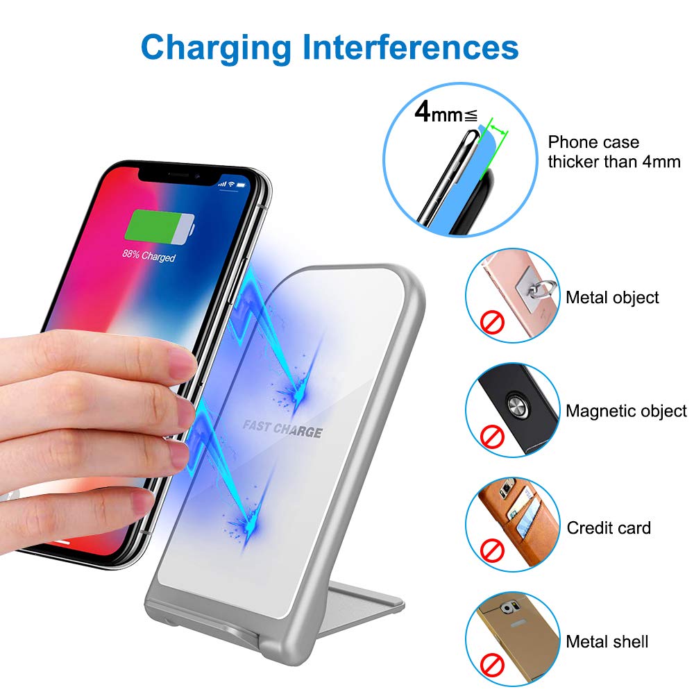 KZY Fast Wireless Charger Stand, QI Certified Wireless Charger Compatible for iPhone X/8/8+, Folding Wireless Stand Charger for Galaxy S9/S9+ S8/S8+ S7/S7 Edge, White (with QC 3.0 AC Adapter)