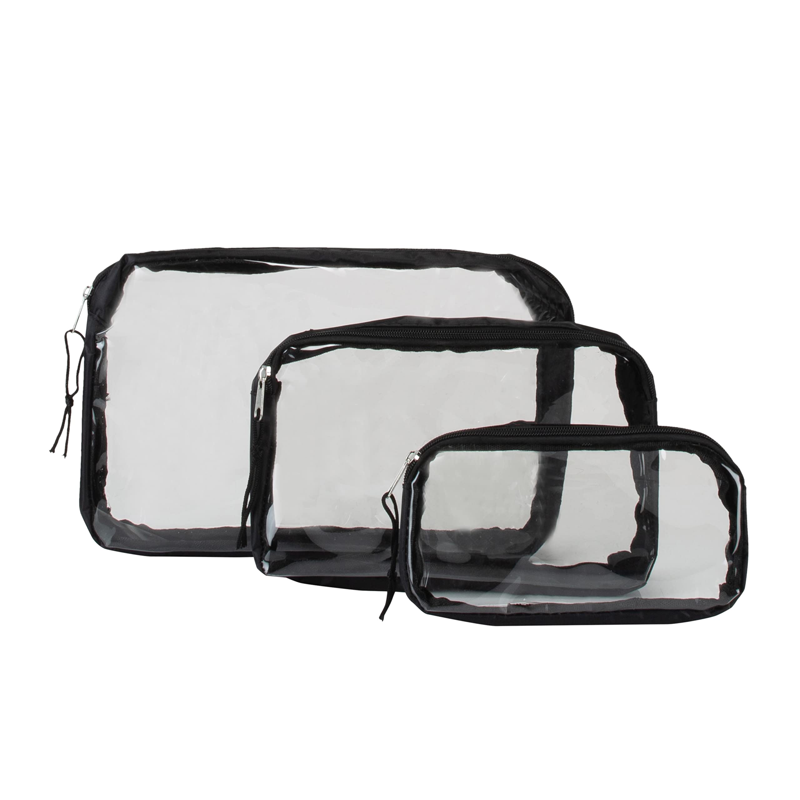 G-Force 3-Piece Black-Clear Travel Organizer Bags, (SMALL, MEDIUM & LARGE)