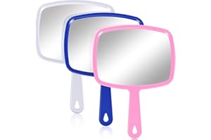 Jetec 3 Pieces Hand Handheld Cosmetic Mirrors with Handle, Portable Vanity Mirrors for Travel, Home, and Salon Use(9.17 x 6.53 Inch,Blue, White, Pink)