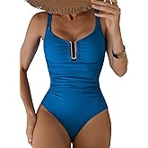 Aleumdr Womens One Piece Swimsuits Tummy Control Bathing Suit U-Wire Cutout Ruched Slimming Swimwear
