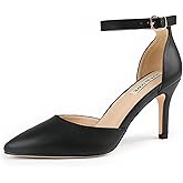 JOY IN LOVE Closed Toe Heels Pumps for Women 3IN Stiletto Pointed Toe Ankle Strap Heels
