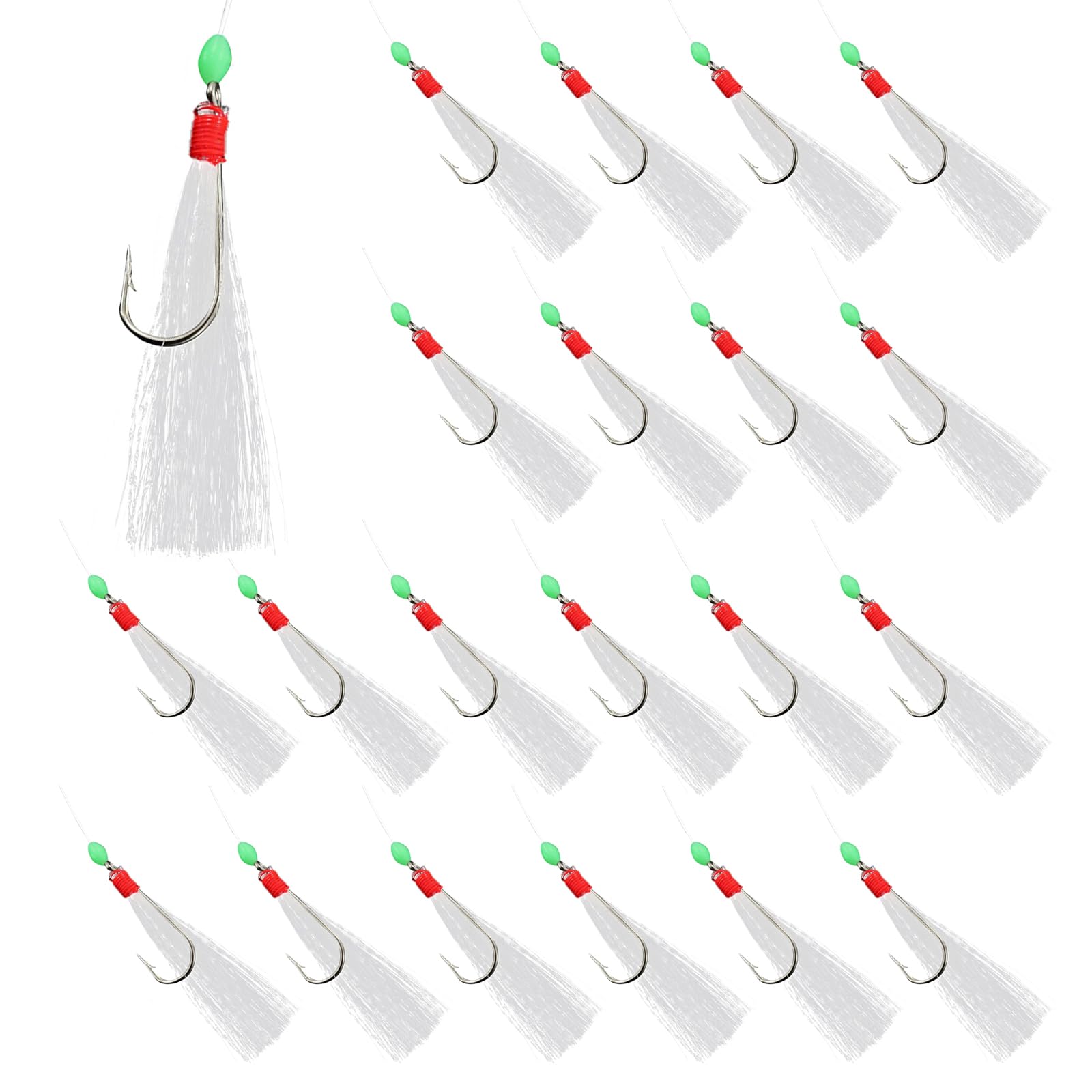 6 Pack Luminous Mackerel Feathers Rigs with Bait Hooks, Mackerel, Pollock, Cod, Herring, Bass Sea Fishing Lures Bait Tackle Accessories