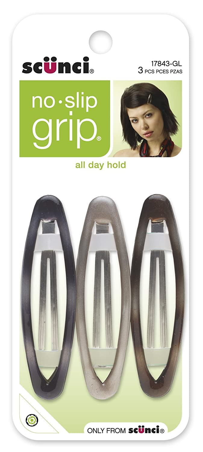 Scunci No-slip Grip Oval Snap Clips, 3 Count by Scunci