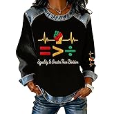2026 Black History Month Shirt for Women Long Sleeve Afro American Pride Tops Funny Graphic Patchwork Sweatshirt Gift