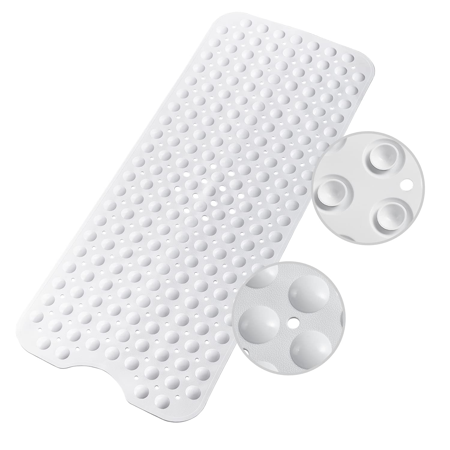 WELTRXE Bath Mats Non Slip Extra Long Bathtub Mat Anti Slip Shower Mat, Anti-Mould PVC Bathroom Mat with 200 Suction Cups, White, 100 x 40 cm