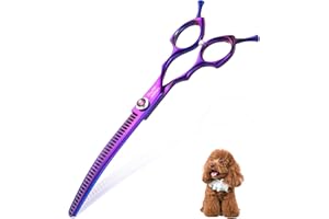 JASON 7.5" Curved Chunkers Shears - Professional Dog Scissors for Grooming, Japanese 440C Stainless Steel Blender Shears with Diamond Adjustable Screw (35 Teeth, Purple) Christmas Gift