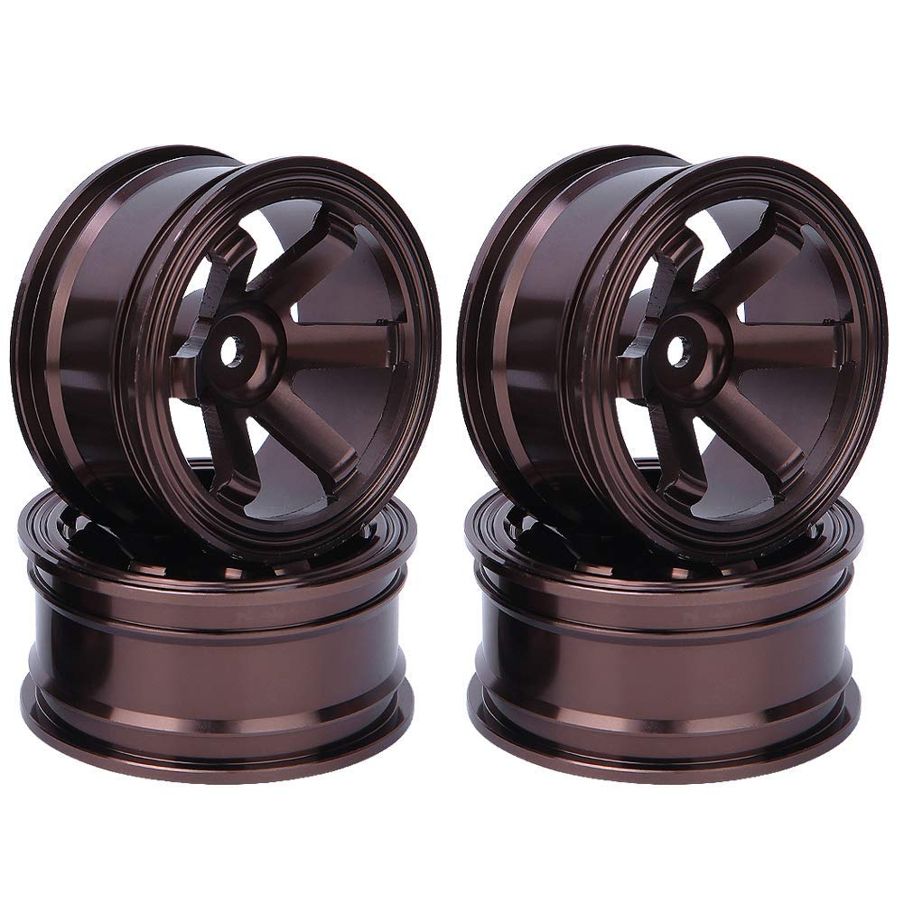 Tbest RC Wheel Hub, 4Pcs Aluminium Alloy Wheel Rim Hubs for Universal 1/10 Flat Running Drift RC Car (Coffee)