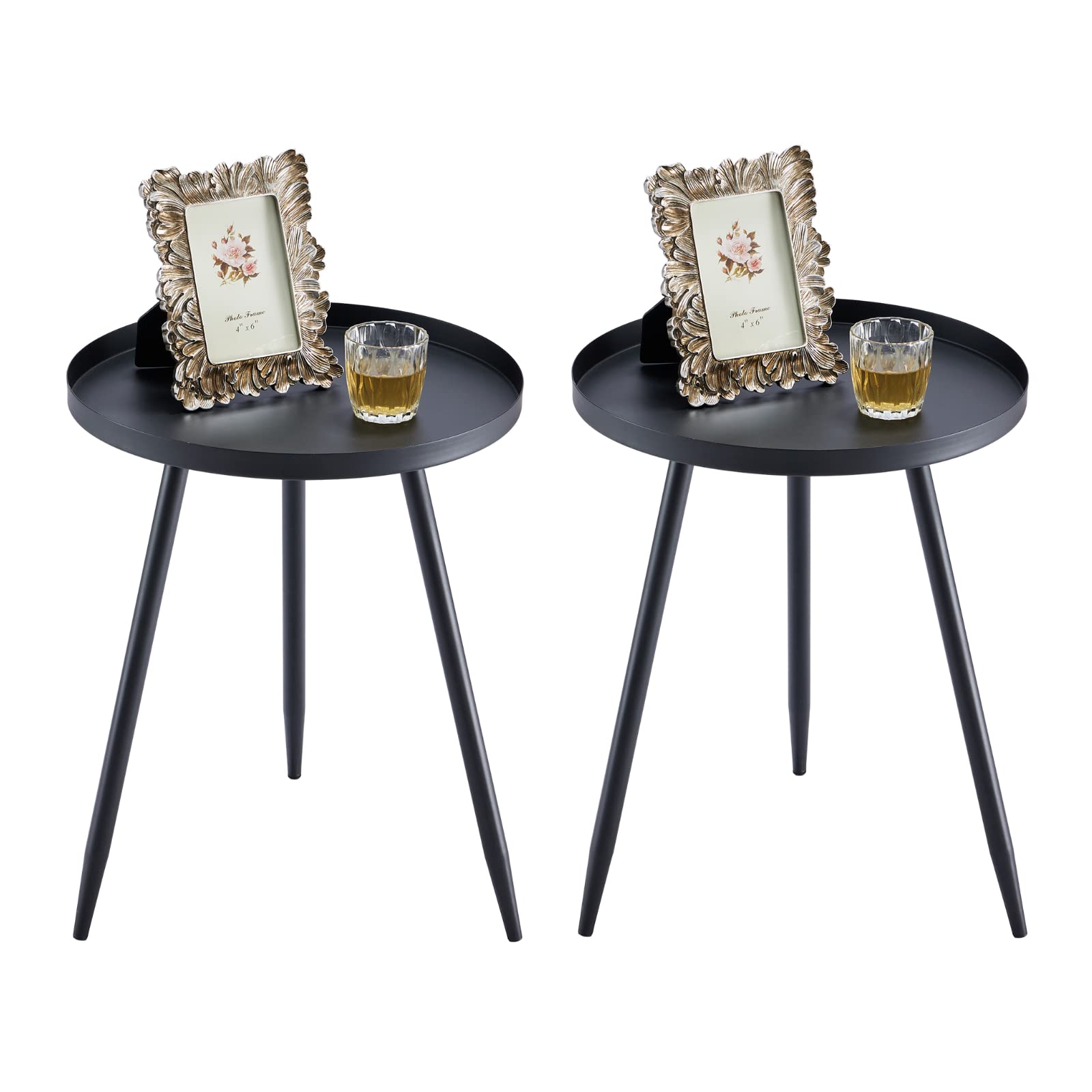 Photo 1 of Apicizon 16" Round Side Table Set of 2, Black Metal End Table for Living Room, Bedside, Mid Century Modern Coffee Table or Circle Accent Table for Small Spaces, Black