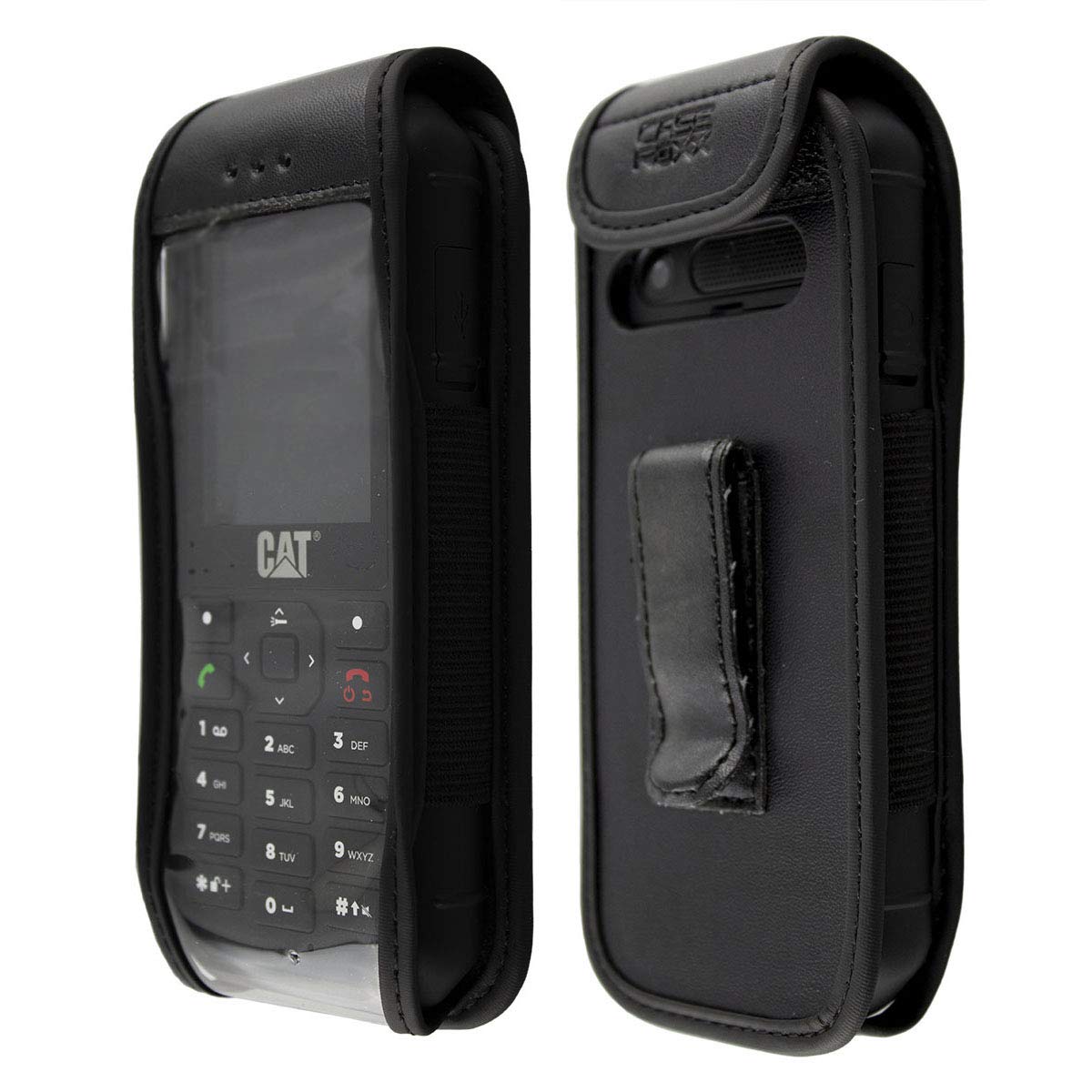 caseroxx Leather-Case with belt clip compatible with Cat B26 made from genuine leather, Pouch with belt clip and viewing window in black