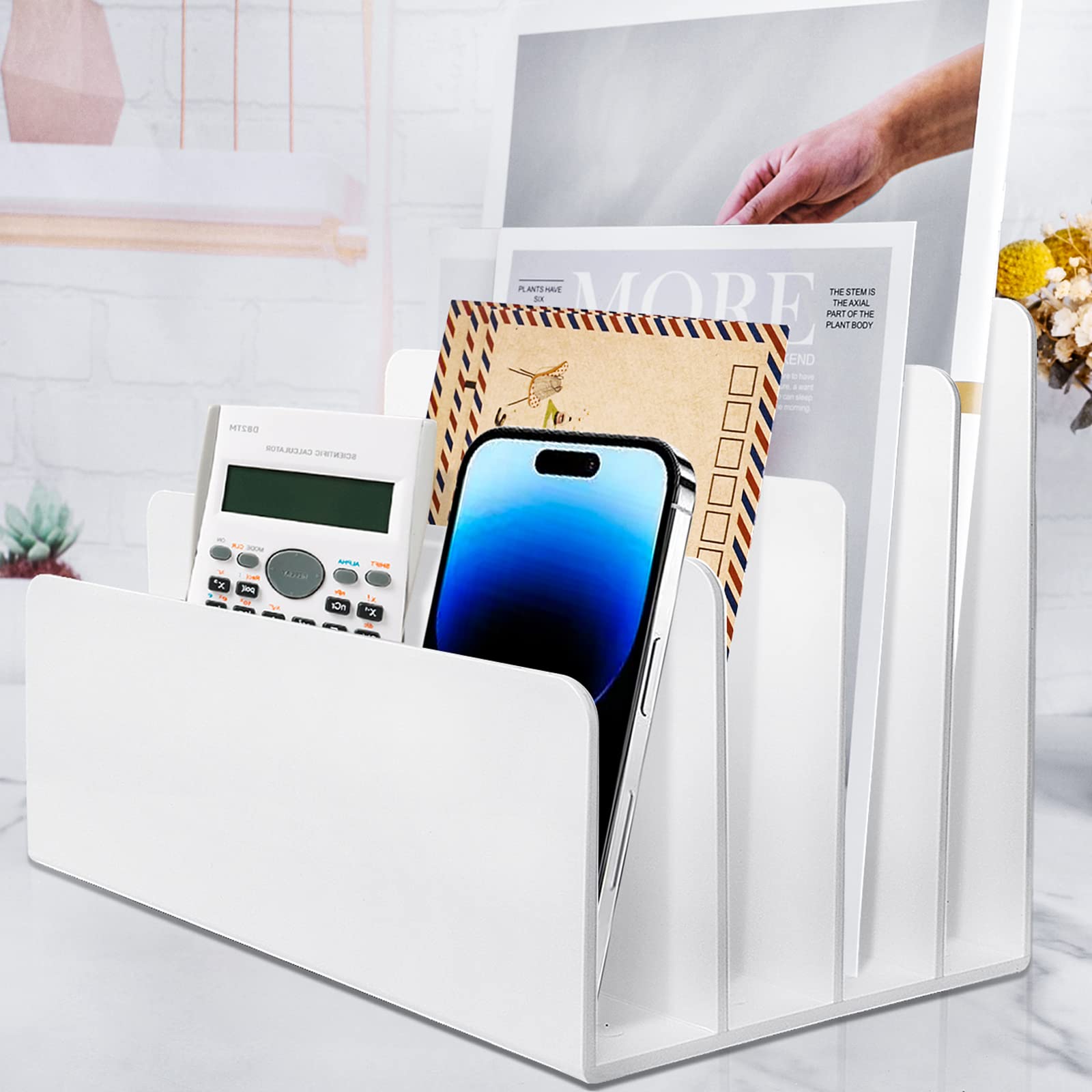 Photo 1 of 4 Section Acrylic File Organizer for Desk, White Acrylic Desk Organizer and Accessories, Sturdy & Thick Acrylic File Folder Holder Sorter, Office Supplies for Mail Letter Paper Electronic