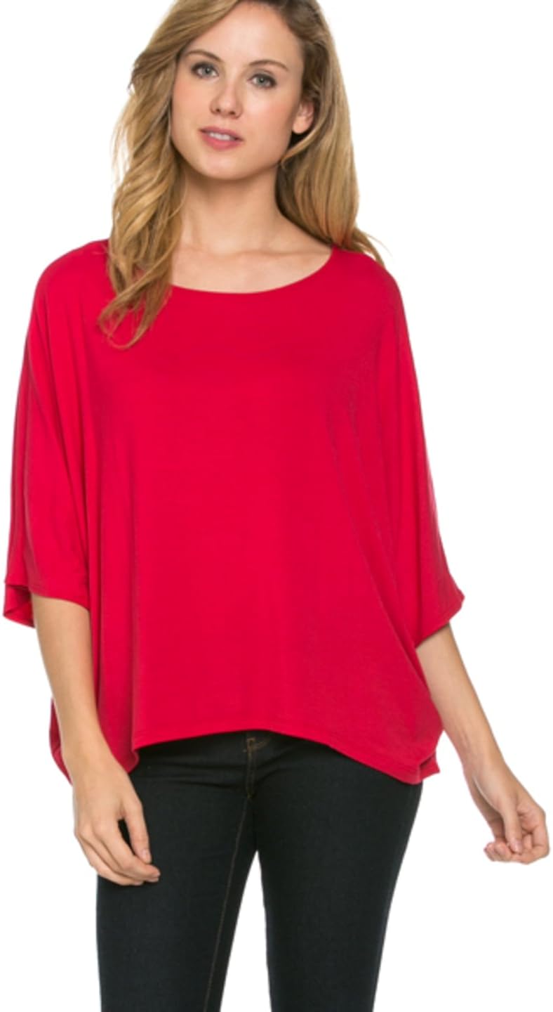 2LUV Women's 3/4 Kimono Sleeve HiLow Knit Top Red S at Amazon Women’s