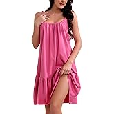 BemorRun Cotton Nightgowns for Women Adjustable Spaghetti Strap Sleepwear Soft Sleeveless House Dress S-XXL