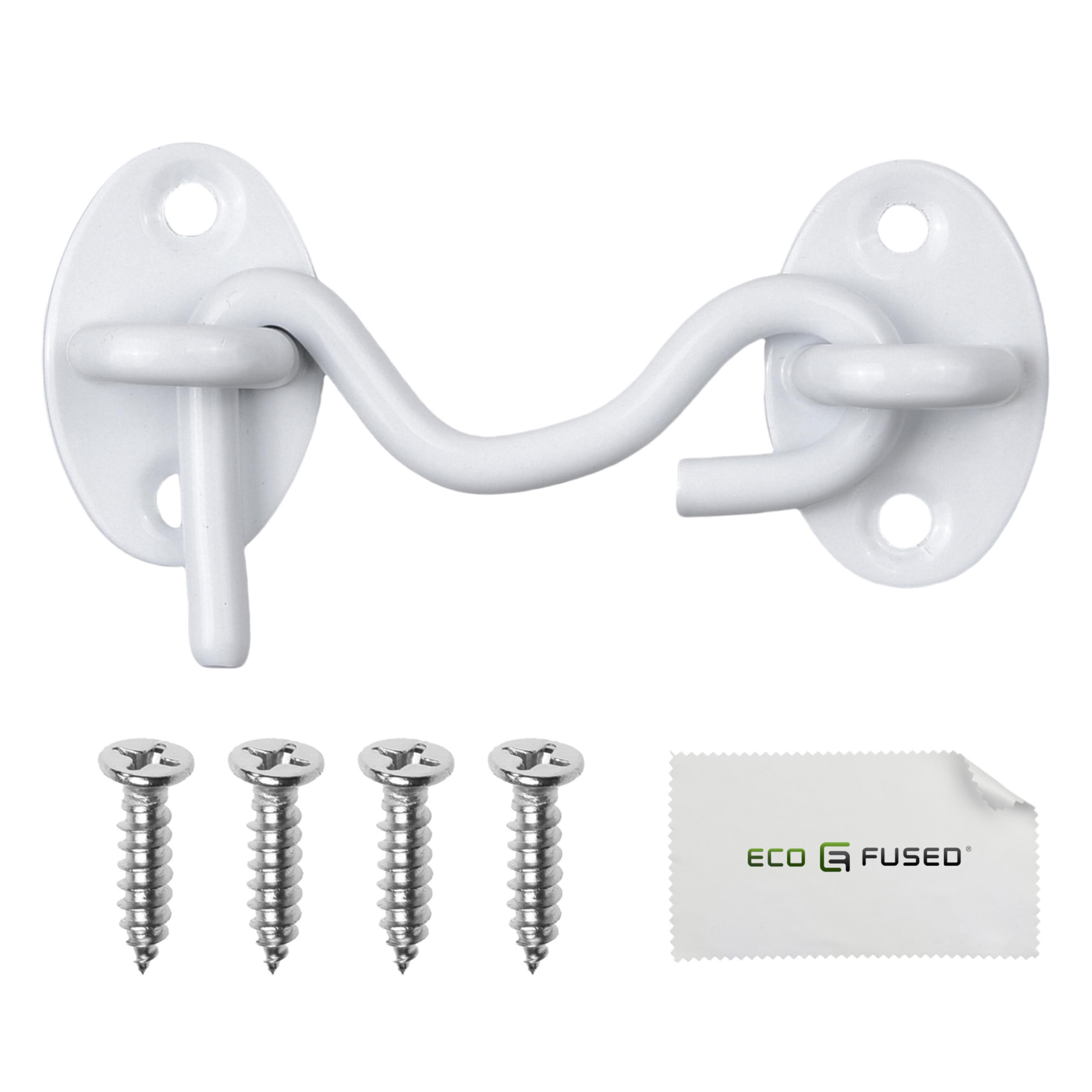Eco-Fused 3-inch Heavy Duty Hook and Eye Latch - 1x Barn Door Lock (White), 4X Mounting Screws - Powder Coated Stainless Steel Hooks for Door, Windows, Sheds, Fences, Gates, Closets, Cabinets — image 1