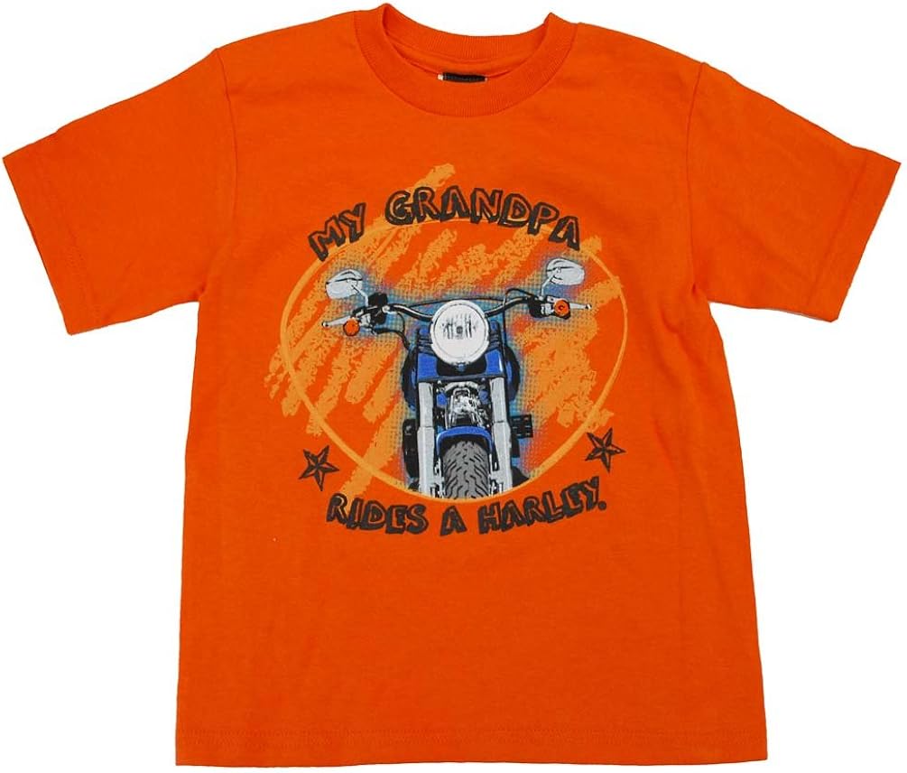 Harley Davidson Little Boys' My Grandpa Rides A Harley Orange TShirt