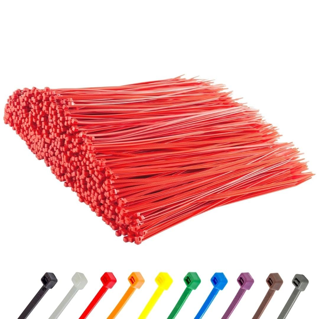 Gocableties Red Cable Ties, 300mm x 3.6mm, Bulk Pack of 1000, 12” Premium Nylon Zip Ties, Multi-Purpose Plastic Tie Wraps, Secure Self-Locking Mechanism, for Home, Garden, Office and DIY