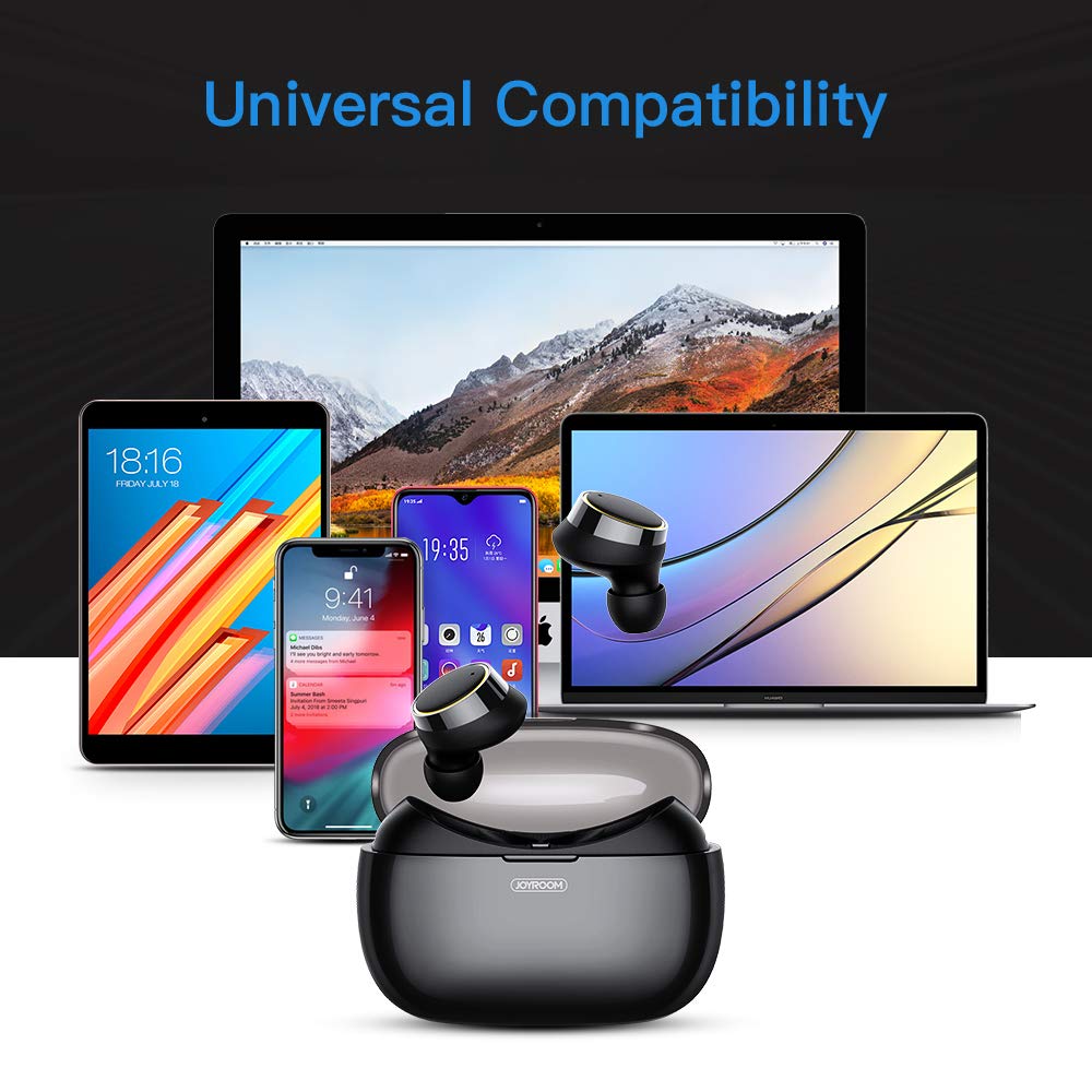 JOYROOM Truly Wireless Earbuds, 30H Playtime TWS Stereo Mini Wireless Bluetooth Headphones with Microphone, IPX5 Sweatproof, Easy Pair Earbuds with Portable Charging Case (Black)