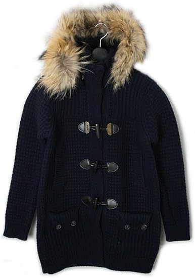 Amazon Bark バーク レディース ニット ファー付き フード ミディアム丈 ダッフル コート 裏地なし ネイビー 254 Duffle Coat M Navy 254 並行輸入品 コート ジャケット 通販