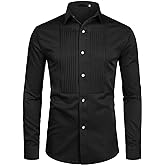 ZEROYAA Mens Slim Fit Long Sleeve Tuxedo Dress Shirts/Prom Performing Shirts