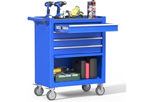 Pelnuies 4-Drawer Rolling Tool Chest, Heavy Duty Tool Box on Wheels, Metal Storage Cabinet With Drawer Liners, Lockable Tool Cart for Garage and Repair Shop, Blue