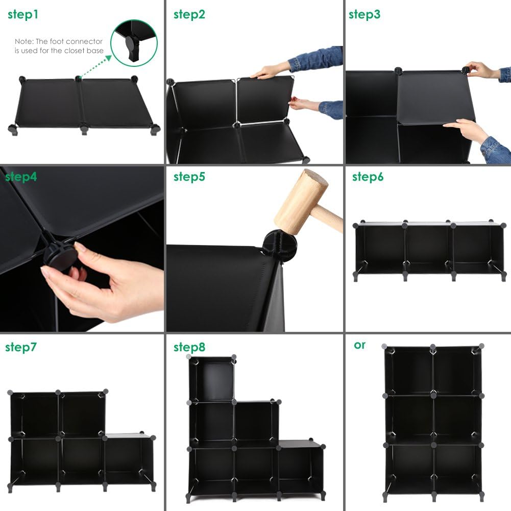 TomCare Cube Storage 6-Cube Closet Organizer Storage Shelves Cubes Organizer DIY Plastic Closet Cabinet Modular Book Shelf Organizing Storage Shelving for Bedroom Living Room Office, Black: Furniture & Decor