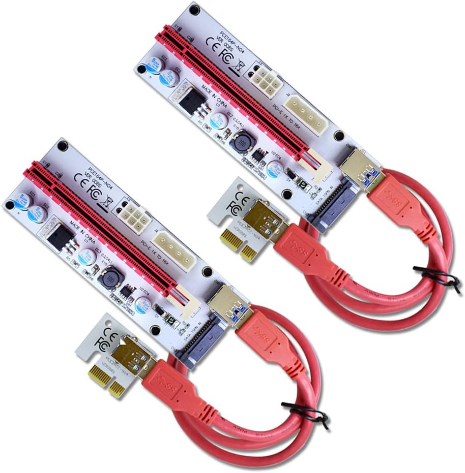 2-Pack MintCell VER 008S Multi-Power 16x to 1x Powered Riser Adapter Card 60cm USB 3.0 Extension Cable - GPU Riser Adapter - Mining Ethereum ETH Zcash ZEC Monero XMR