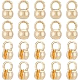 BENECREAT 20Pcs Real 14K Gold Plated Crimp Ends, Round Brass Bead Tips Calotte Ends, Clamshell Knot Cover for Jewelry Making DIY Findings Crafts, Hole: 2mm