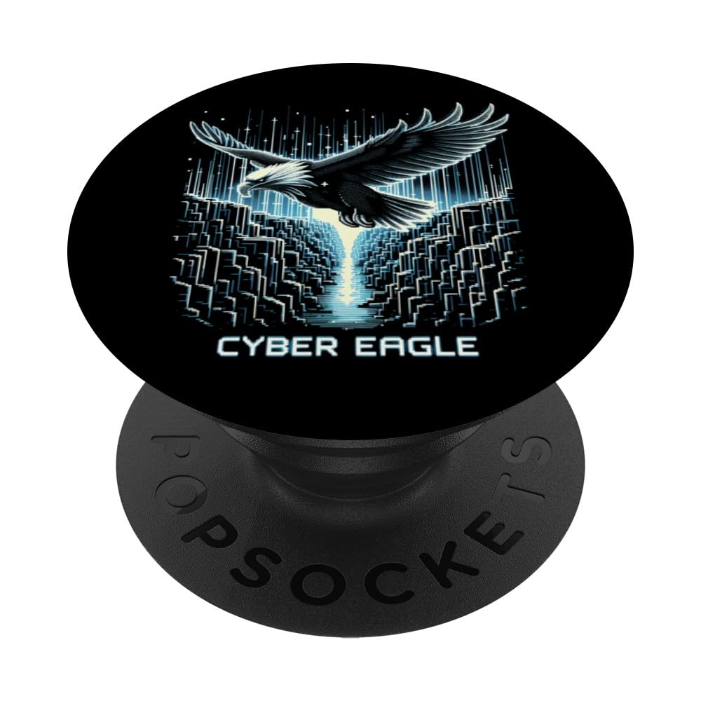 Cyber Eagle Pixel Canyon Tee - Retro Synthwave Art Lover PopSockets Swappable PopGrip