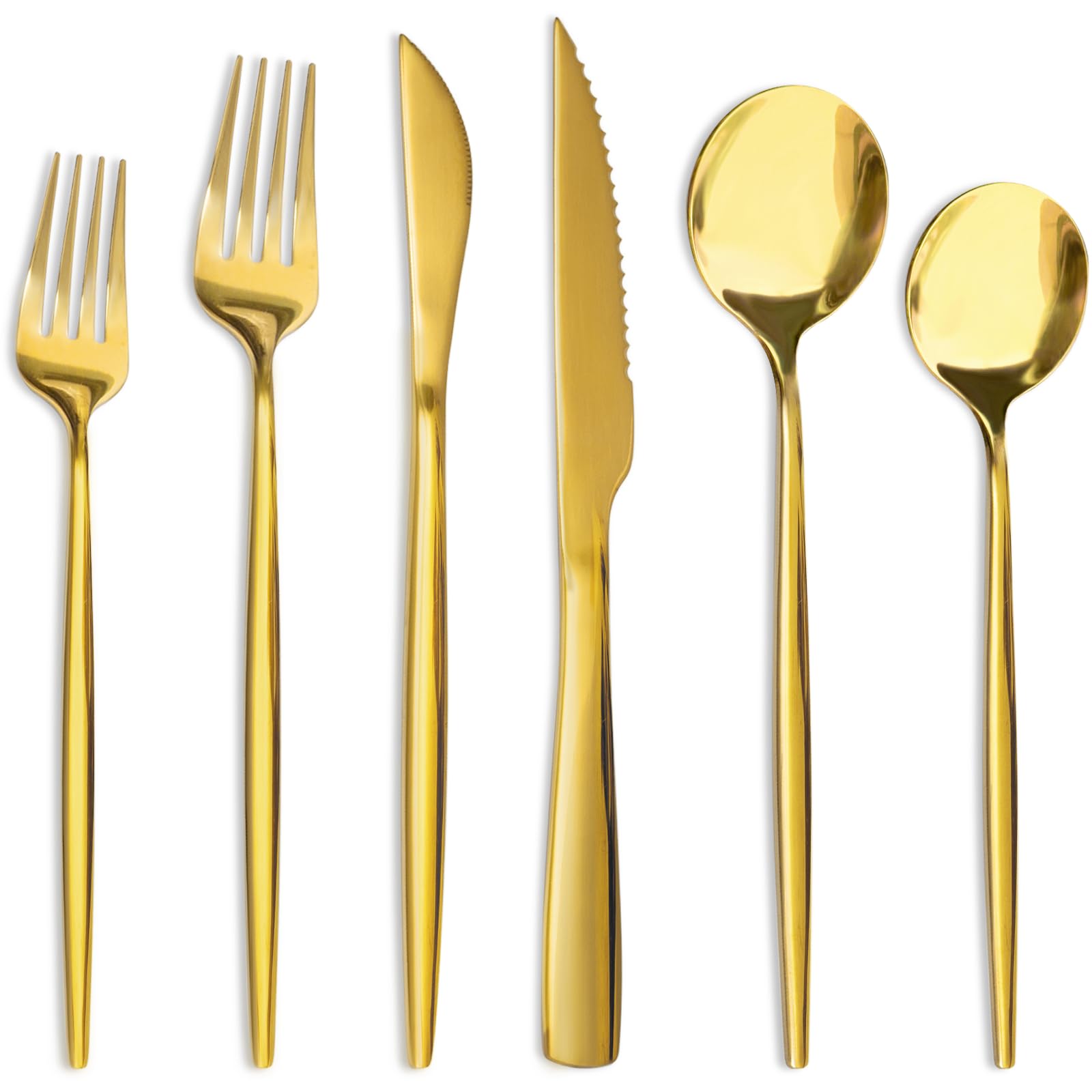 Photo 1 of Astercook Silverware Set 48-Piece Gold Flatware Set with Steak Knives Food-Grade Stainless Steel Cutlery Set for 8 Mirror Polished Utensils Set for Home Kitchen Restaurant Valentine's Gift