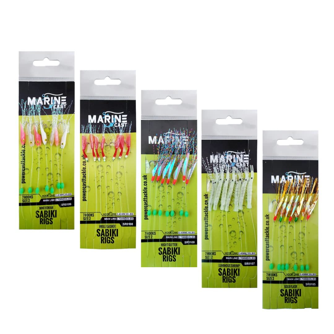 Marine Cast 7 hooks sabiki rigs/Mackerel feathers (5/10 pack) (Mixed 5 (1 each))
