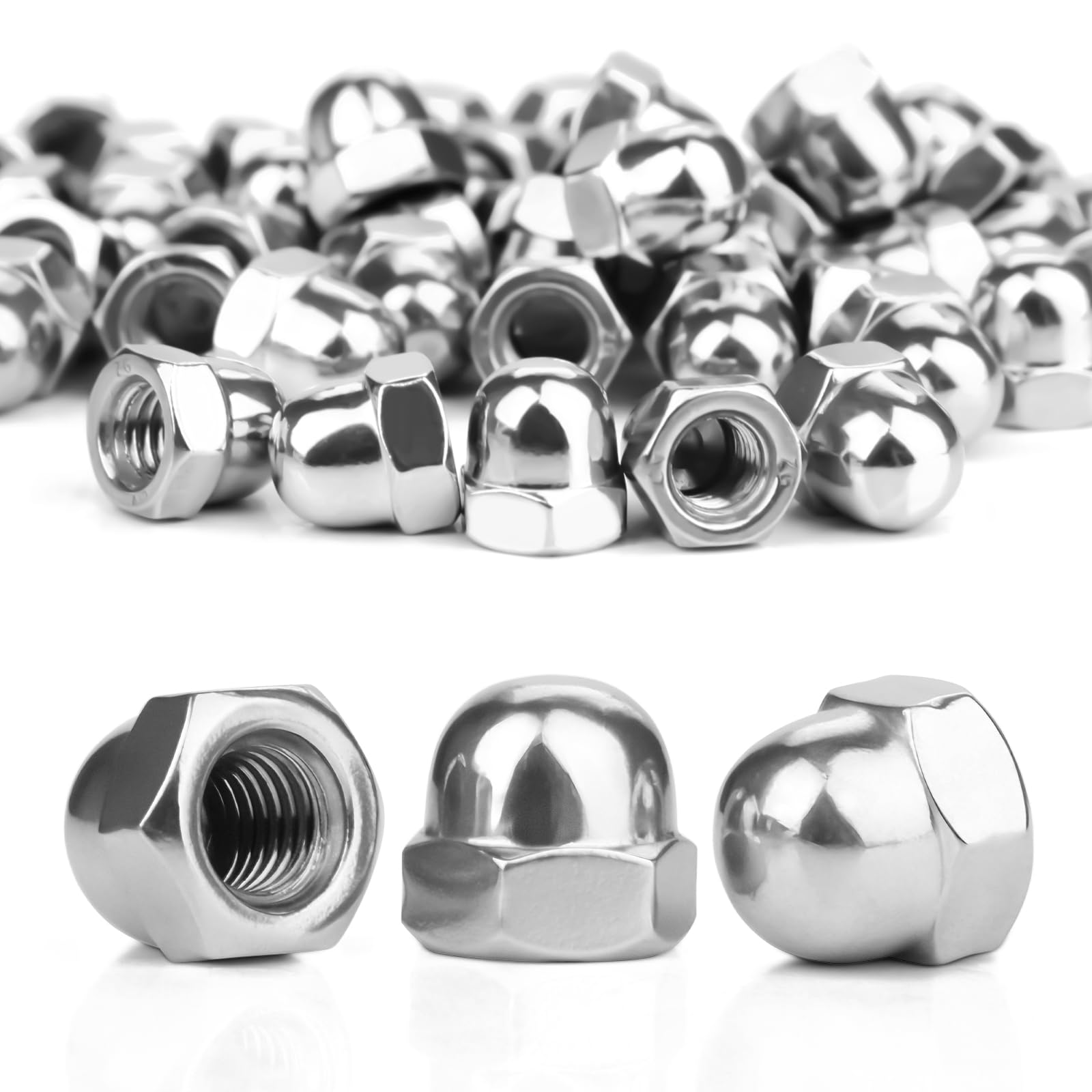 SWTYExt 50 Pcs Nut Caps M10 Dome Cap Nuts A2 V2A Metric 304 Stainless Steel Acorn Dome DIN 1587 Thread Hex for Motorcycle Bicycles Furniture Lighting Saddle