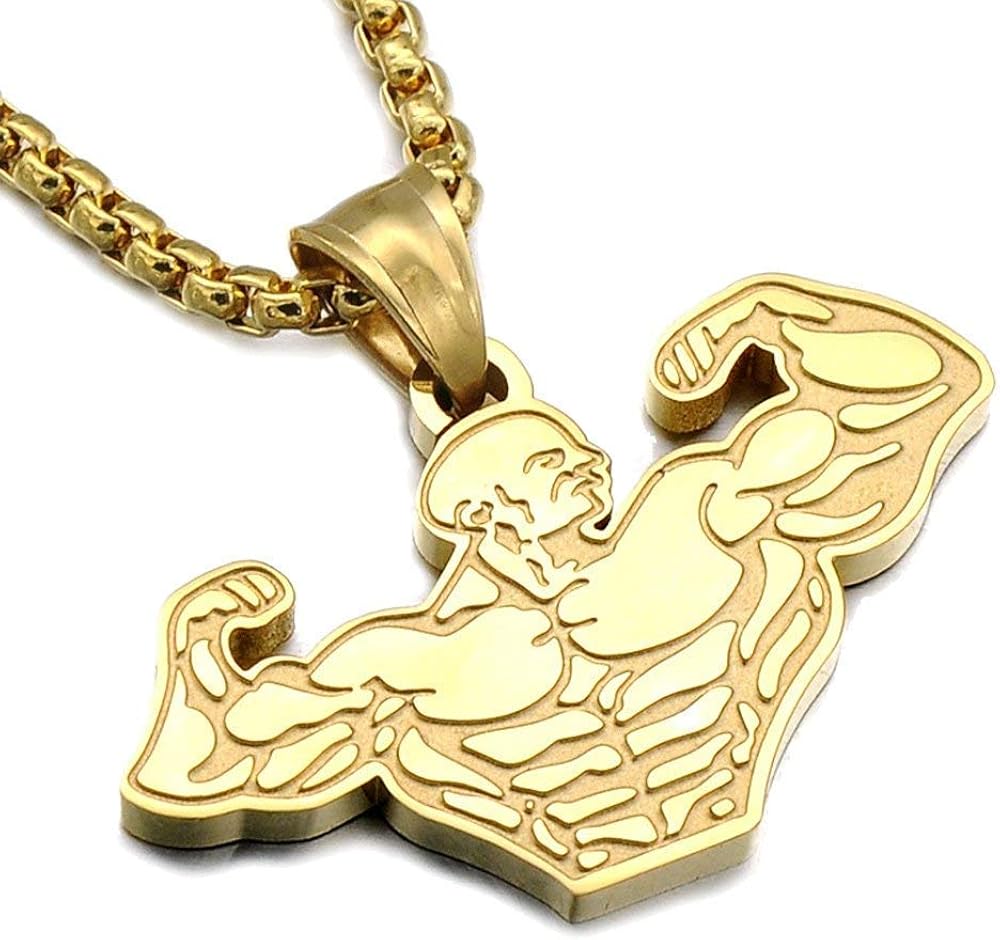 Muscle Men Gym Necklace for Hip Hop Bodybuilder Dumbbell Barbell Weight