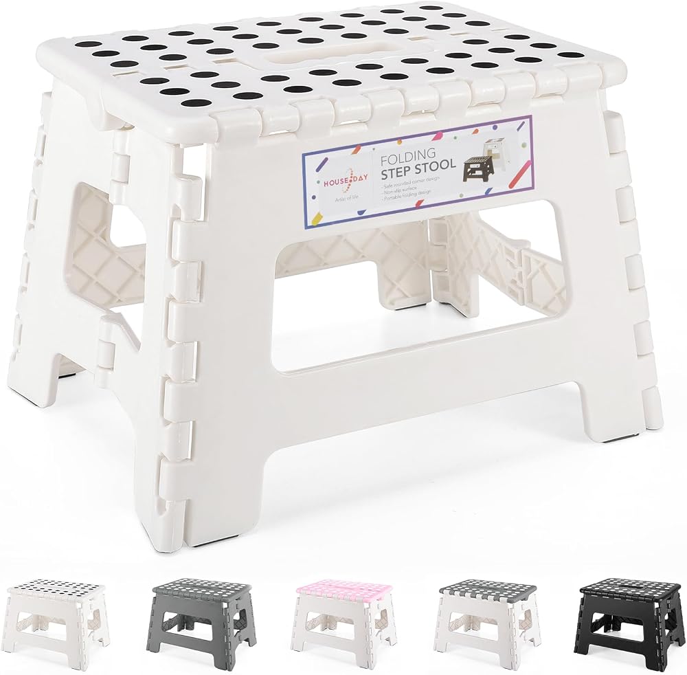 HOUSE DAY Folding Step Stool 9 Inch Safe Foldable Stool with Handle