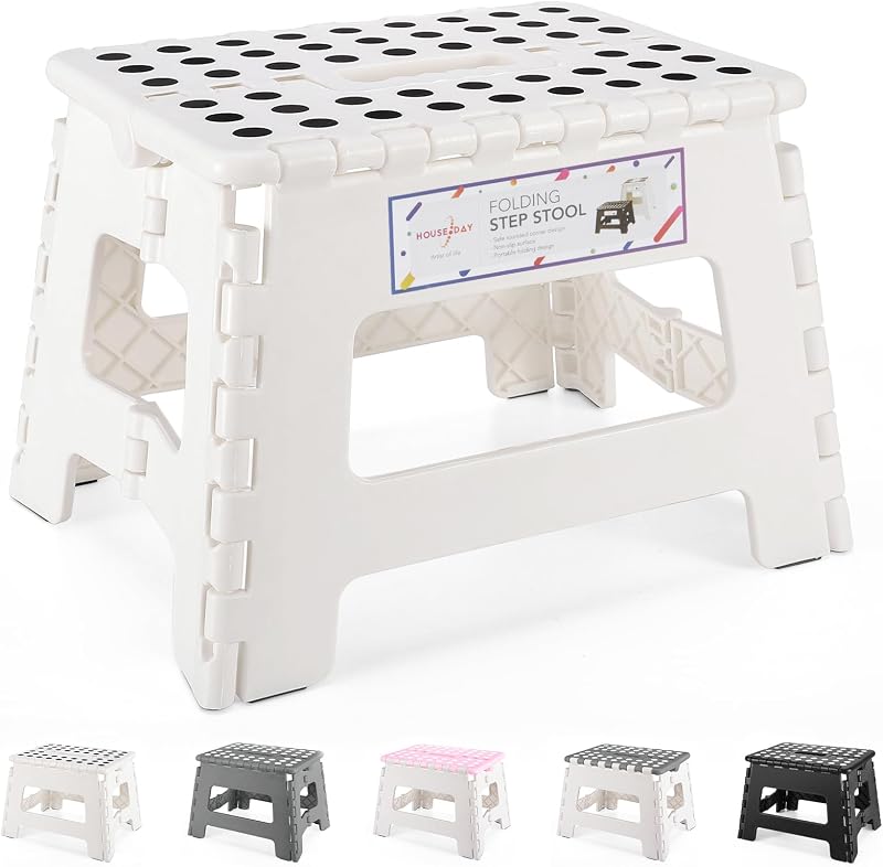 HOUSE DAY Folding Step Stool 9 Inch Safe Foldable Stool with Handle