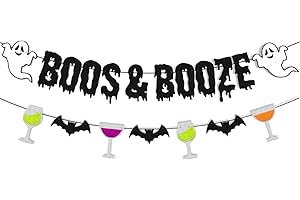 LEVVCIRKI Boos & Booze Banner Halloween Potion Ghost Bat Horror Pumpkin Witches Sign for Halloween Festival Party Decorations Black Supplies (Black)