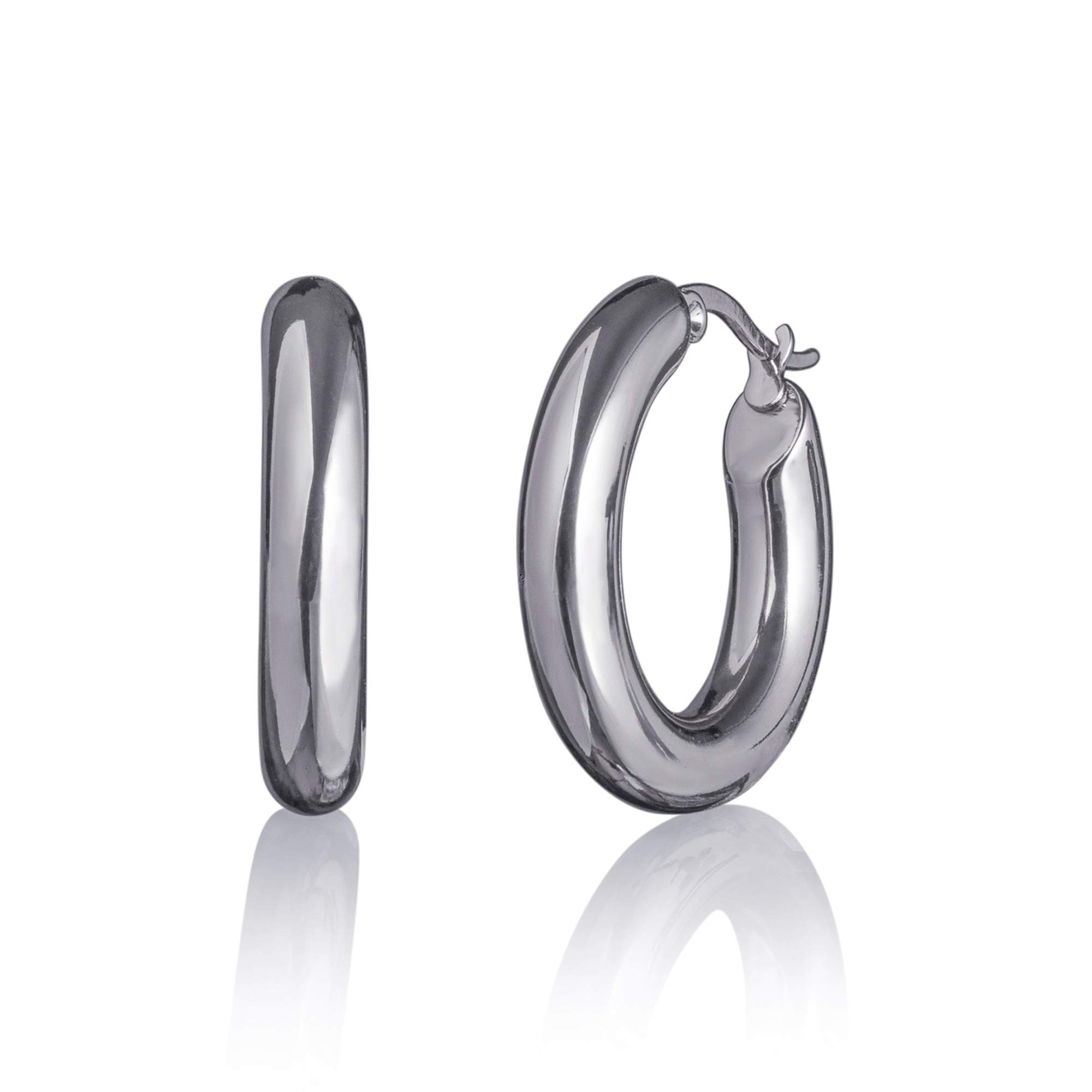 namana Chunky Silver Stainless Steel Hoop Earrings for Women, Thick 26mm Hoops, Pair of Large Silver Hoops for Women and Teenage Girls, Presented in a Jewellery Pouch