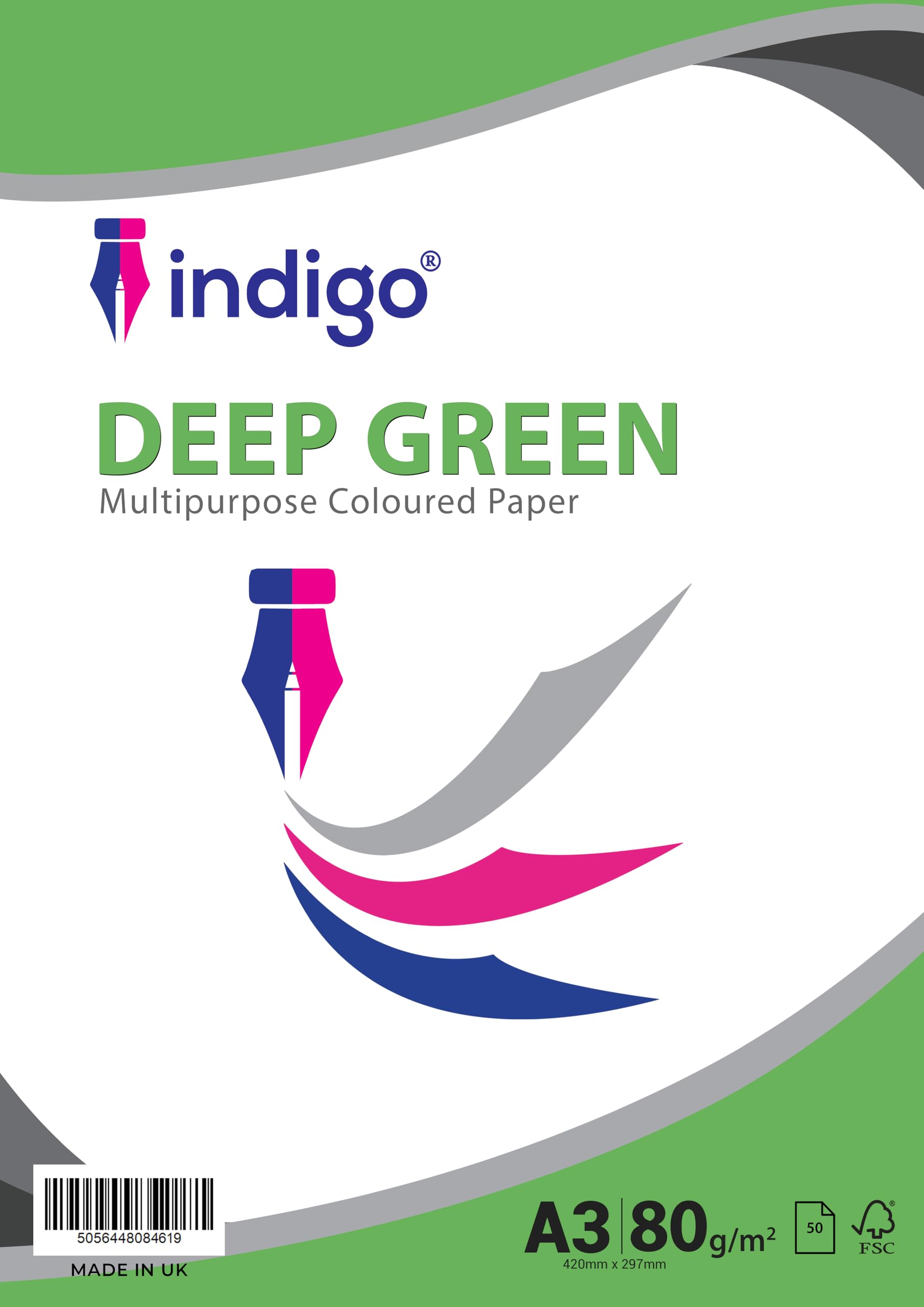 Indigo® A3 80gsm Coloured Paper Origami Assorted Multi Colour Paper for Art & Craft Sheets (Medium Deep Green, 50 Sheets)