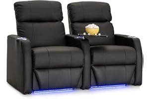 Seatcraft Sienna Home Theater Seating, Living Room, Power Recline, Cupholders, Ambient Base Lighting, Space Saver (Black, Row of 2)
