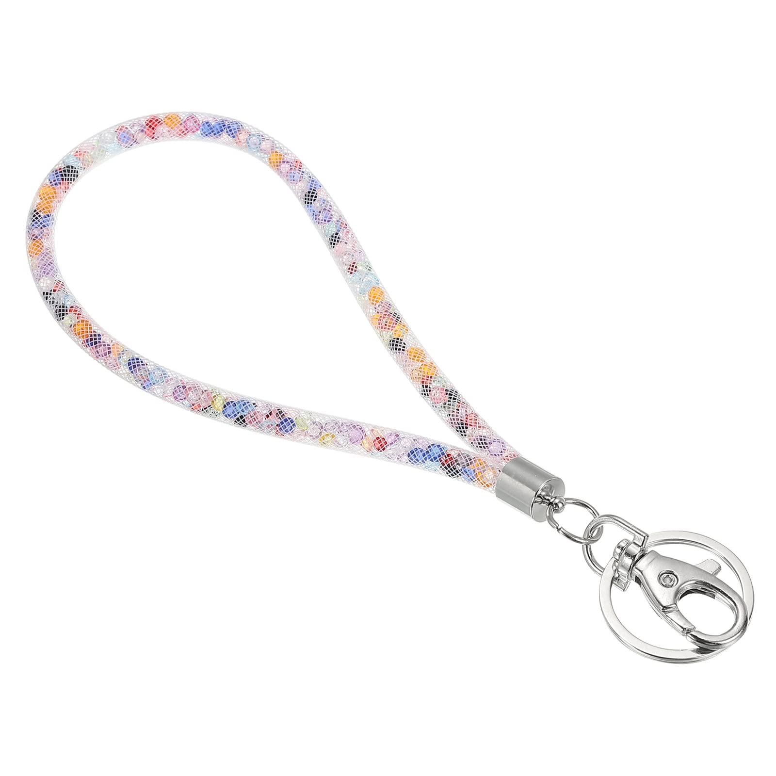 PATIKIL Wristlet Bling Keychain Lanyards, Crystal Lanyard Strap Wrist Colorful Keychain with Metal Clasp for ID Badge Holder Keys, White