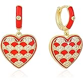 TaYolnFaSo Enamel Heart Earrings for Women 14k Gold-Plated Huggie Hoop Earring Red Heart Jewelry Birthday Gift for Wife Mother