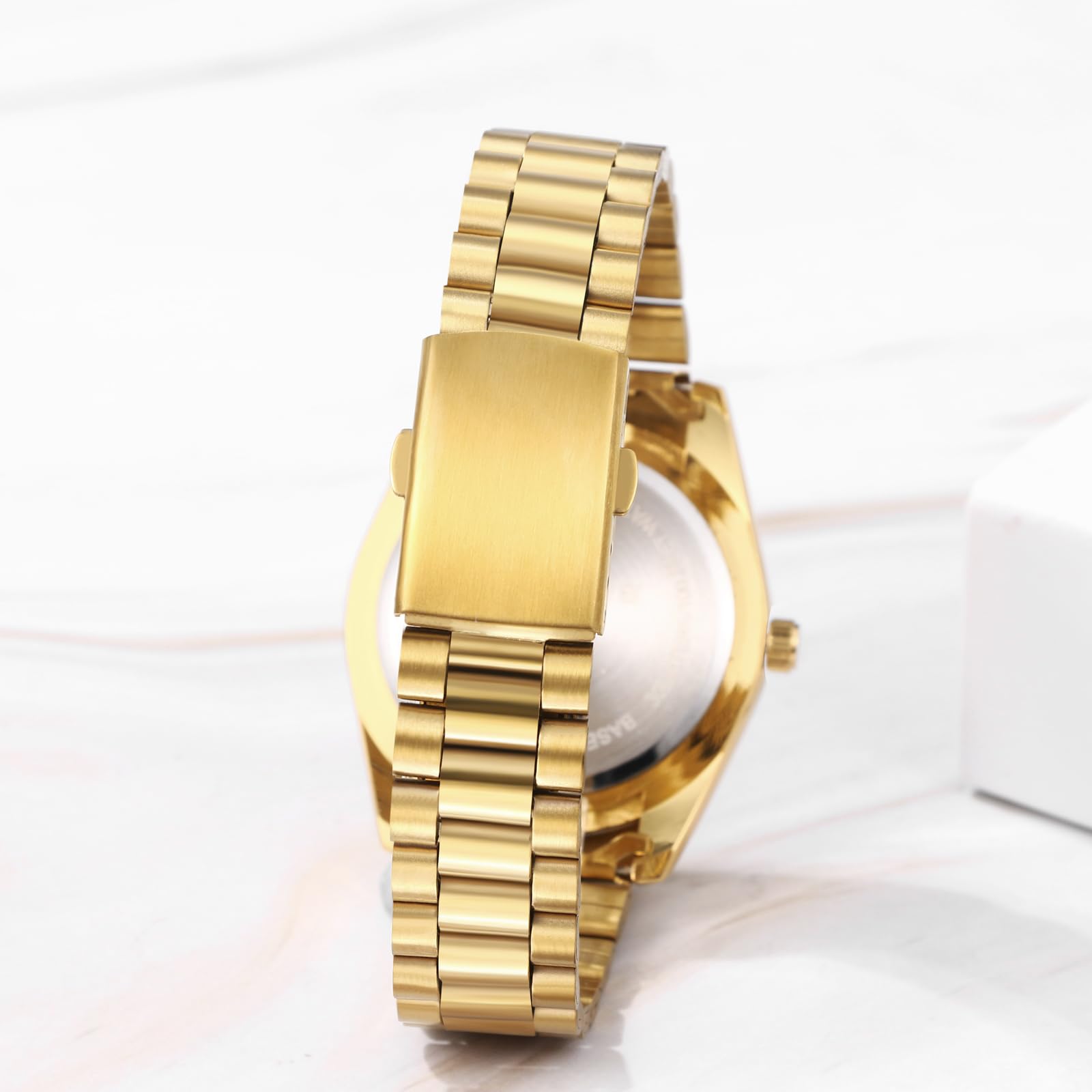 JewelryWe Men's Watch Stainless Steel Quartz Analogue Watch 30 m Waterproof Roman Numerals Dial Watch with Week Date Calendar and Luminous Hands Father's Day Gift