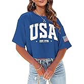 4th of July Shirts Women American Flag Crop Tops USA Patriotic T-Shirt Memorial Day Graphic Tee Tops