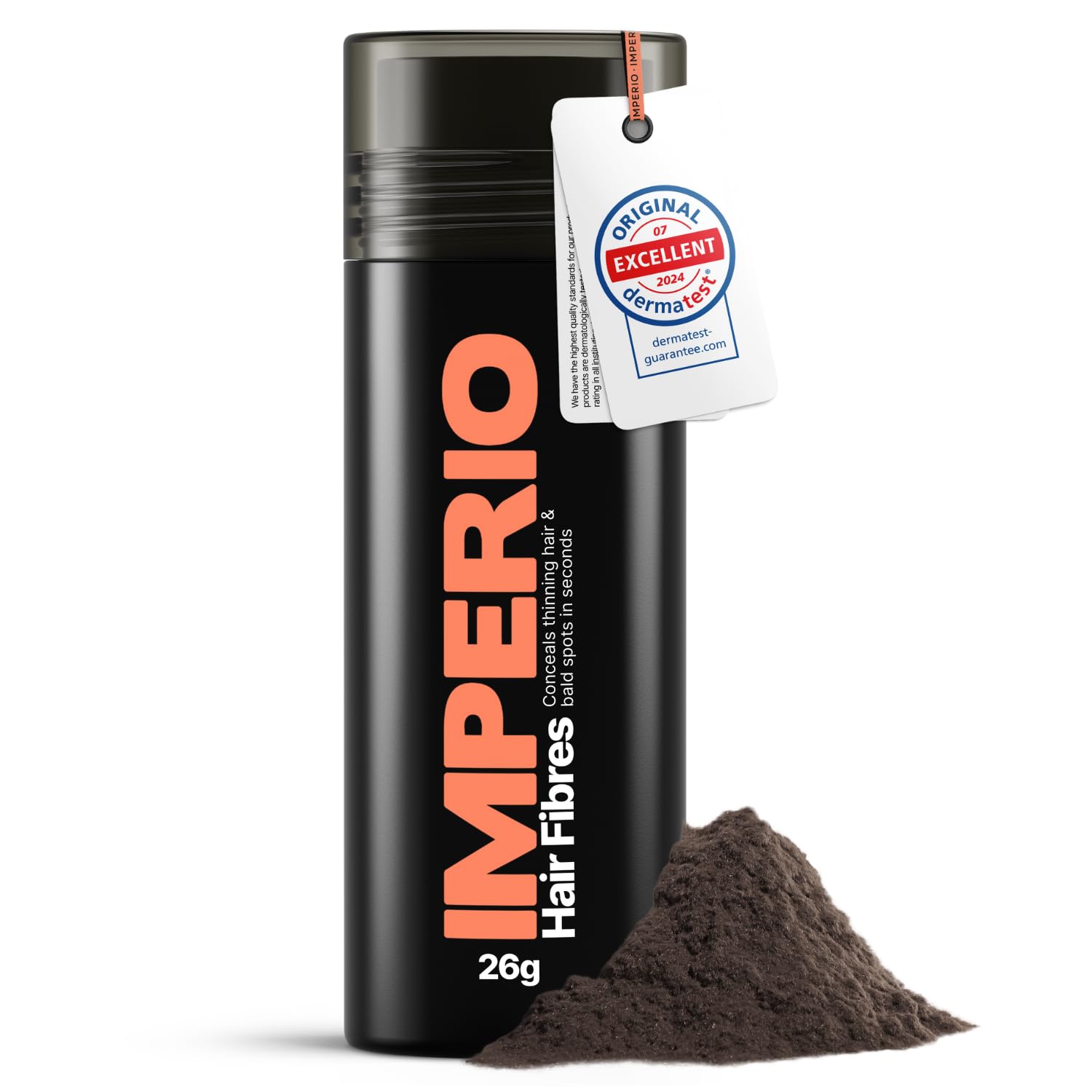 IMPERIO Hair Fibres for Thickening & Full Hair in Seconds. Shake-on hair filler for an Authentic Look. 100% Natural! Premium Salon Quality Hair Building Fibres - 26g (dark brown)