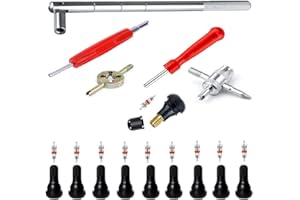 OSOF Tyre Valve Stem Puller Tools Set - 10 Pcs TR412 Snap-in Valve Stems with Valve Stem Cores, 1 Pcs 4-Way Valve Tool, 1 Pcs