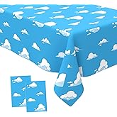 2Pcs Blue Sky and White Clouds Tablecloth Cartoon Story Birthday Party Supplies, 54x108 Inch Disposable Plastic Rectangle Cartoon Table Cover for Boys Girls Baby Shower Picnic Party Decorations