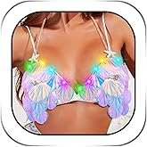 Zoestar Light Up Seashell Bra Sparkly Sequin Bikini Top Glowing Mermaid Shell Bra Tops for Women