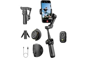 AOCHUAN Gimbal Stabilizer for iPhone w/Bluetooth Remote, 3-axis Phone Stabilizer w/7.8” Extension Rod, AI Face Tracking Smartphone Gimbal, Gesture Control for Video Shooting - Smart V8 Kit Black
