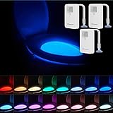 Chunace 3 Pack Toilet Night Lights, 16 Color Changing LED Nightlights with Motion Detection Sensor, Cool Fun Bathroom Decorat